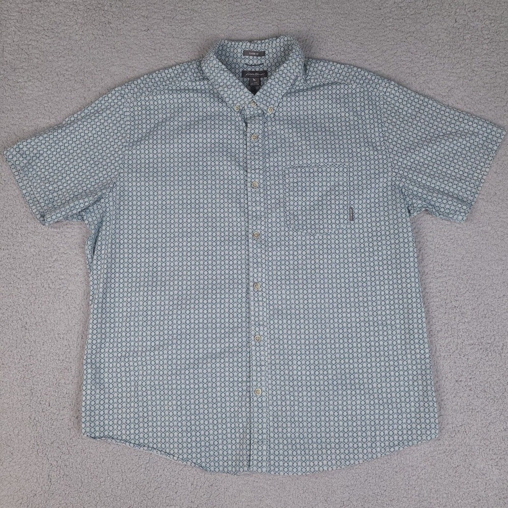 Eddie Bauer Shirt Mens XXL Blue Green Classic Fit Button Down Short Sleeve